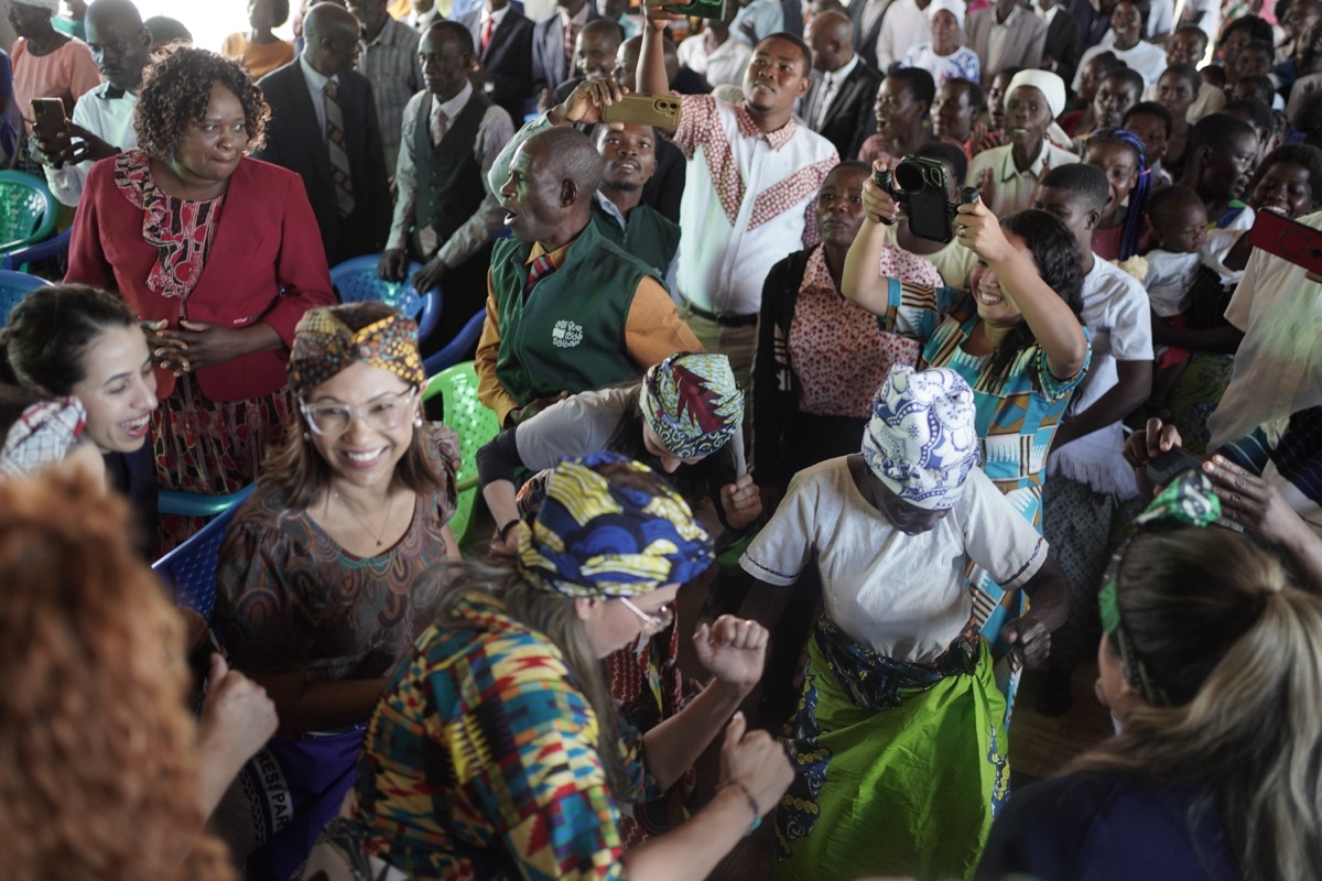 Worship celebration with mission team and community